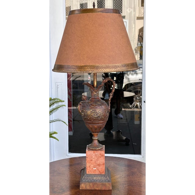 Bronze Antique Patinated Bronze Earn Form Marble Lamp With Custom Shade For Sale - Image 8 of 8