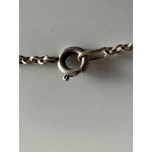 Mid 20th Century Sterling Silver Necklace With a Multi-Masted Sailing Ship Pendant Inside an Open Oval Wire Frame For Sale - Image 5 of 6