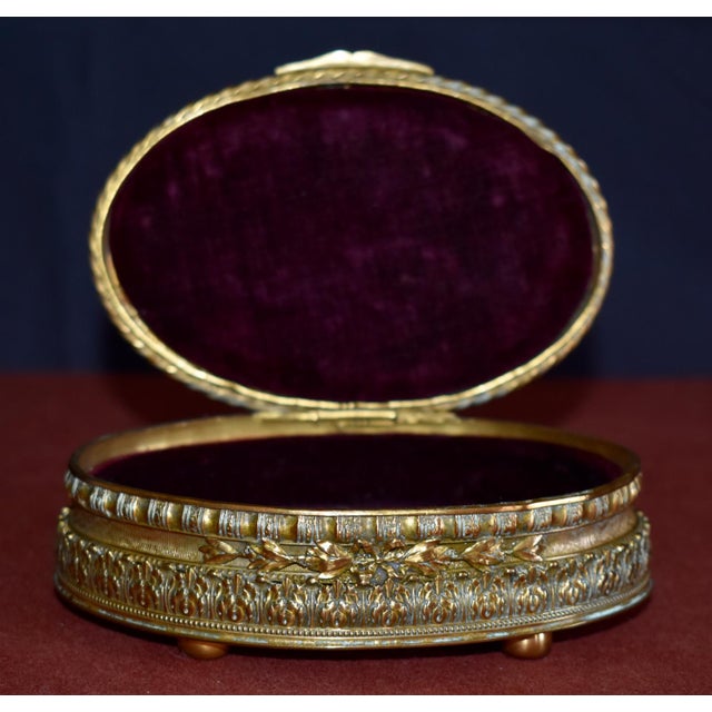 Antique Bronze Casket Box French Ormolu Jewelry Hand Painted Enamel Portrait For Sale - Image 17 of 18