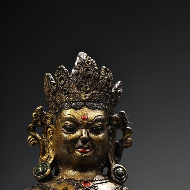 1940s 1940s Gilt Bronze Jambhala (Yellow Wealth God) Statue - 7.1" Tall For Sale - Image 5 of 6