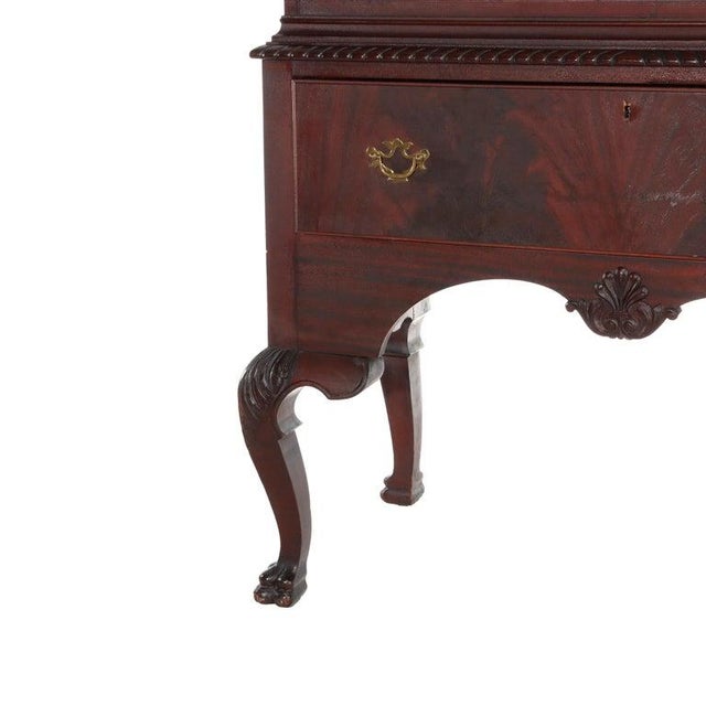 Antique Queen Anne Style Carved Mahogany Bonnet Top High Boy C1900 For Sale - Image 10 of 18