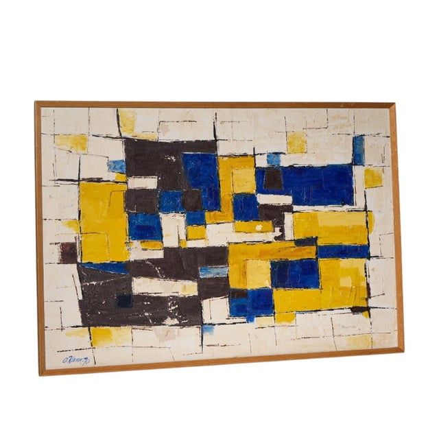 Alf Kahn Mid Century Signed 1970 Swedish Oil On Canvas Painting This painting measures: 38.5 wide x 1.25 deep x 26.5...