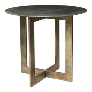 Acid Etched Rolled Steal and Glass Side Table For Sale