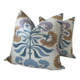 Image of Thibaut “Tybee Tree” in Lavendar & Blue Floral (Both Sided) Pillows - a Pair For Sale