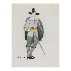 1932 Pilgrim Costume Watercolor by Eunice Starkie