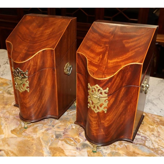 Wood Pair of George III Antique Style Mahogany Knife Boxes Made by Southhampton For Sale - Image 7 of 14