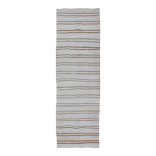 Vintage Turkish Kilim Runner With Stripes in Light Brown and Cream Tones For Sale