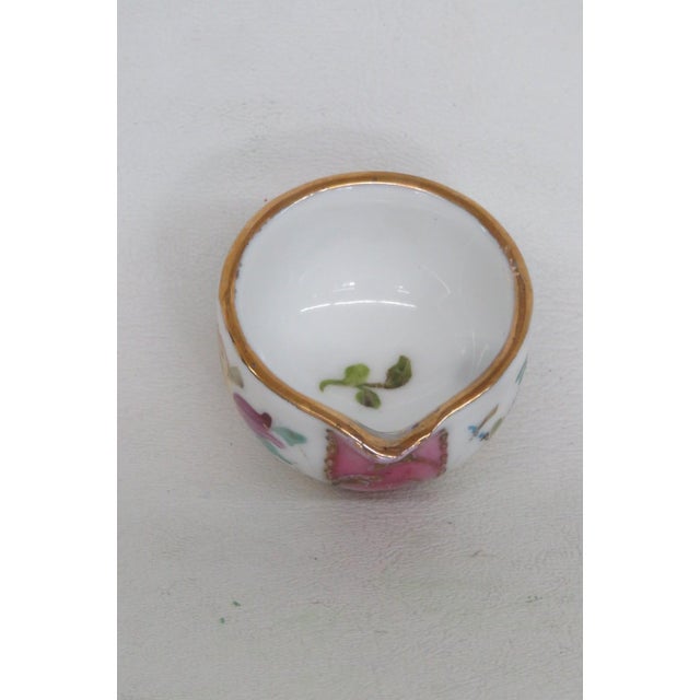 Small Ceramic Bowl Miniature Vessel Hand Painted Floral Motif Gold Trim 5117b For Sale - Image 4 of 11