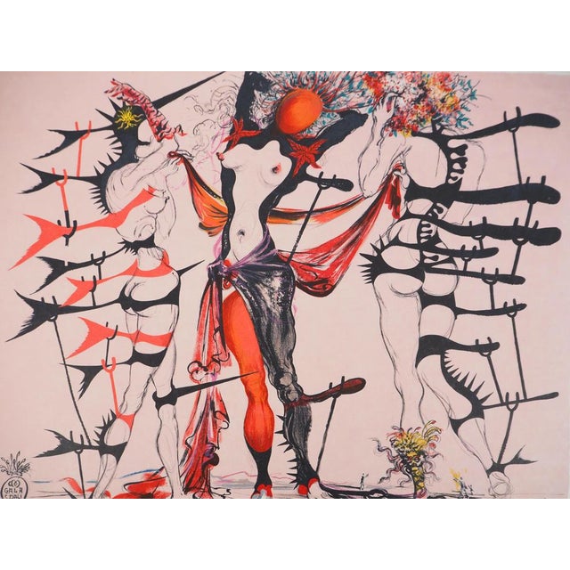 Salvador Dali, Costumes for Tristan Fou, Flower Women, Original Signed Lithograph For Sale - Image 5 of 11