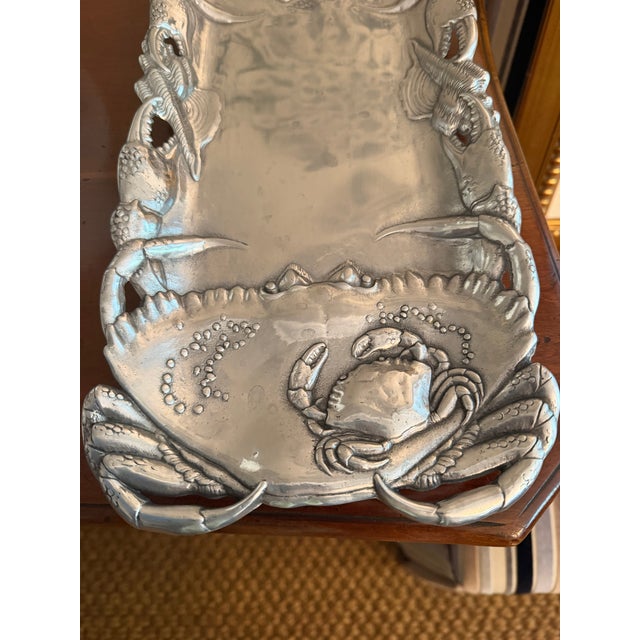 Arthur Court 1991 Arthur Court Coastal Crab Cast Aluminum Rectangular Serving Tray For Sale - Image 4 of 10
