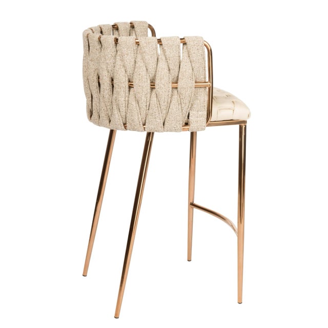Contemporary Milano Counter Chair in Off White & Gold For Sale - Image 3 of 6