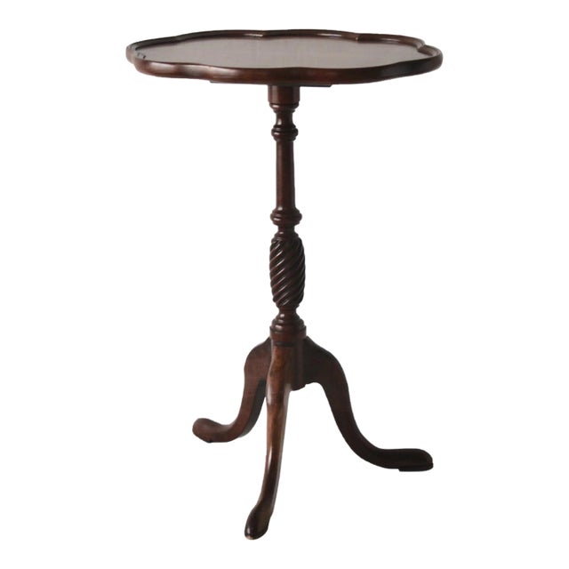 1950s Brandt Furniture Scalloped Oval Tripod Cherry Candle Stand Side Table Mid-Century For Sale