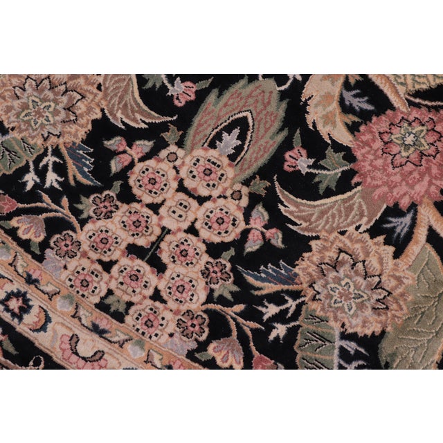 Textile Shabby Chic Floral 1990's Pak-Persian Black/Black Wool Round Rug - 8'1'' X 8'5'' For Sale - Image 7 of 9