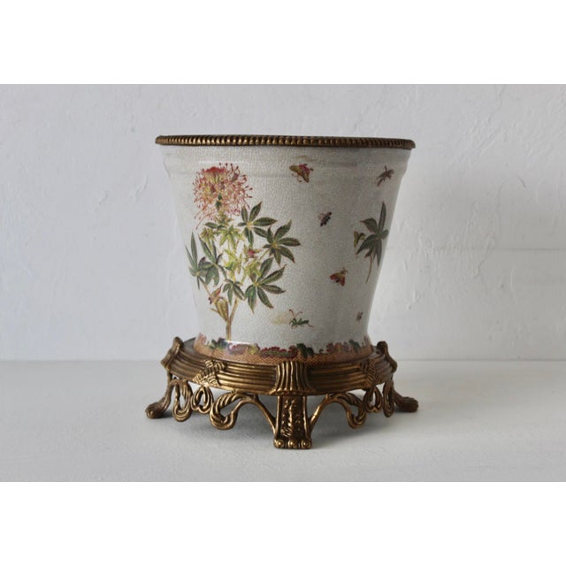 Chinese Wong Lee 1895 Porcelain Bronze Ormolu Pedestal Planter Cachepot For Sale - Image 3 of 13