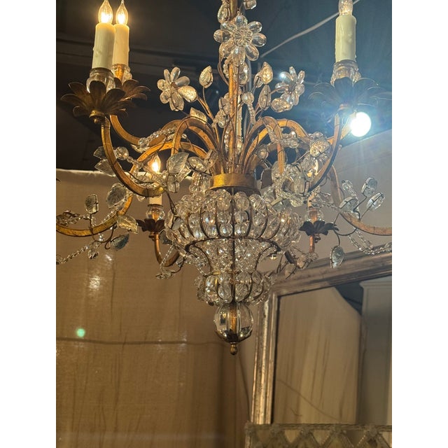 Vintage French Bagues Crystal Flower Chandelier For Sale - Image 4 of 8