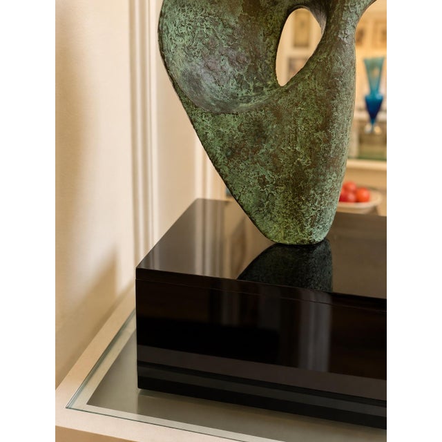 1960s Leonardo Nierman Signed Abstract Bronze Sculpture With Verdigris Patina on Custom Lucite Base For Sale - Image 10 of 10