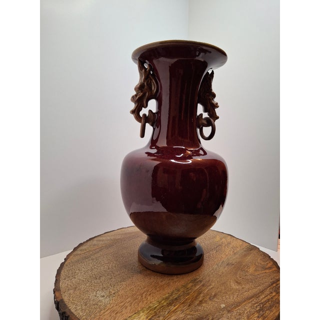 Antique 19th C Chinese Sang De Boeuf Oxblood Flambe Hu Vase - Dragon Handles For Sale In Boston - Image 6 of 13