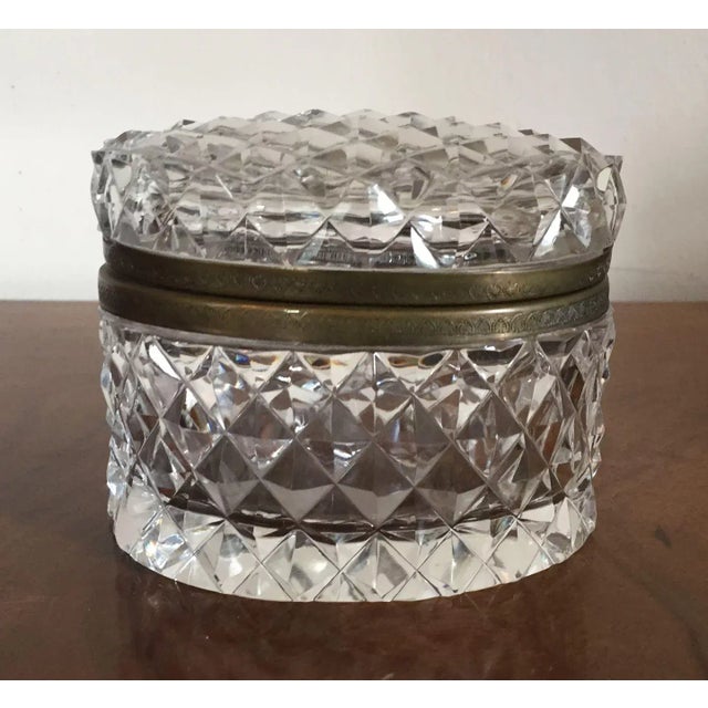 Glass Early 20th Century French Cut Crystal Oval Hinged Glass Box For Sale - Image 7 of 13