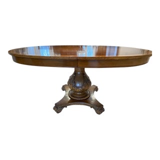 1950s Vintage Pedestal Banded Oval Dining Table W/ 2 Leaves. For Sale