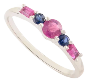 14k White Gold Ruby & Sapphire Five Stone Stackable Band Ring Size 6.5