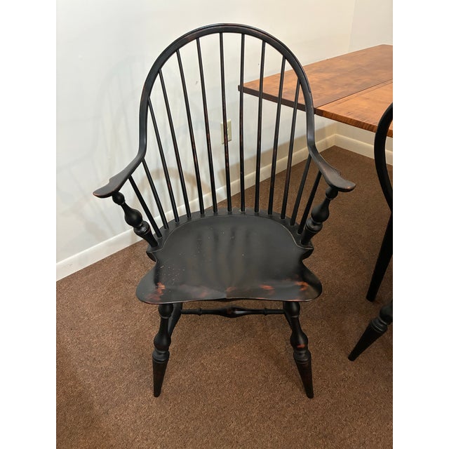 American Dr Dimes Historical Dining Farm Table With Bow Back Arm Chairs and Side Chairs For Sale - Image 3 of 12