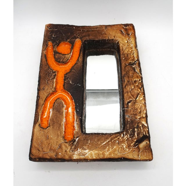 Brown Mid-Century Modern French Ceramic Mirror, 1960s For Sale - Image 8 of 16