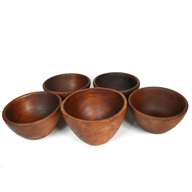 Mid-Century Modern Vintage Carved Small Dolphin Genuine Teak Wood Bowls - Set of 5 For Sale - Image 3 of 8
