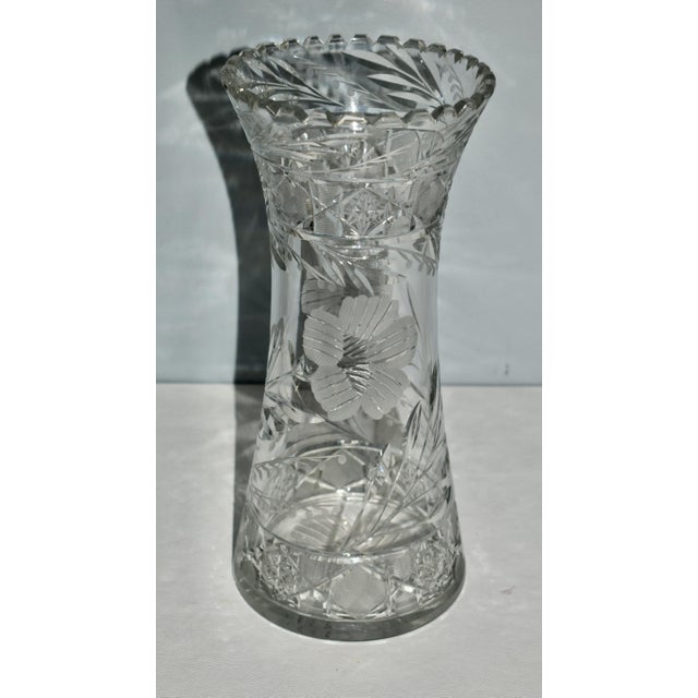 Transparent Antique Brilliant Heavy Hand Cut Lead Crystal Vase For Sale - Image 8 of 12