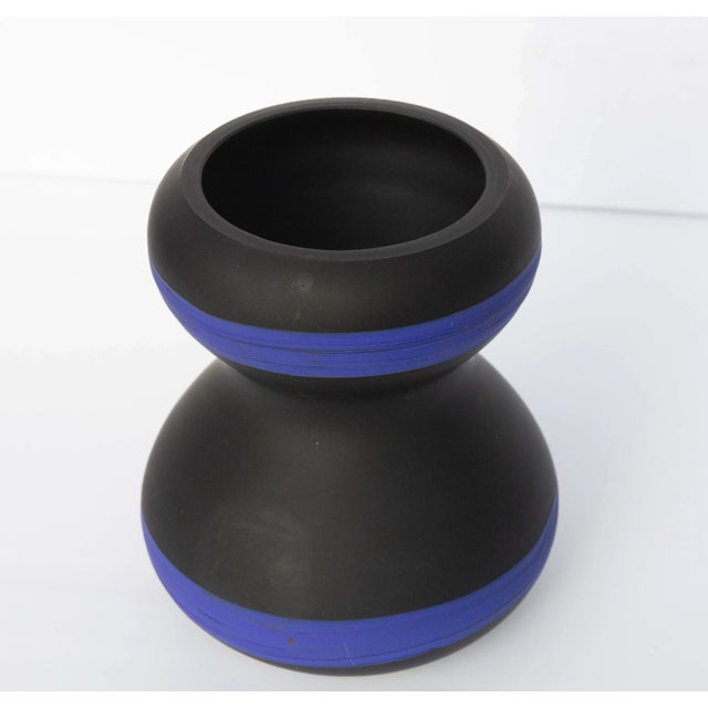 Modern Murano vase by Fratelli Tosa. Ebony and azure blue satin glass. Hand made Venetian glass. Retains the Tosa foil...