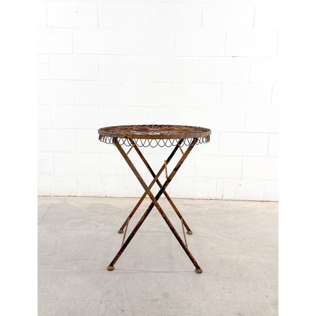 Late 19th Century French Wirework Iron Scallop & Flower Garden Table For Sale - Image 9 of 10