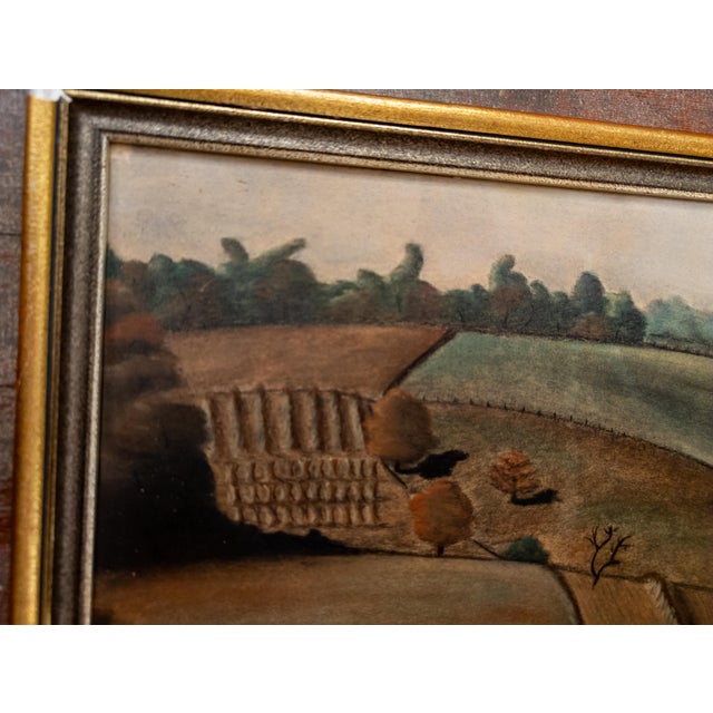 Brown Mid-Century Modernist Oil Pastel Landscape Painting, Signed Bower For Sale - Image 8 of 16