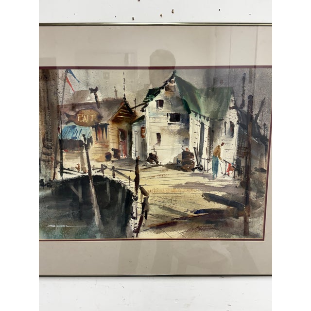 Kenneth Siqueira Fishing Wharf Framed Watercolor, Signed For Sale In San Francisco - Image 6 of 11