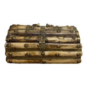 Vintage Dome-Top Bone Box With Brass Handle & Fittings