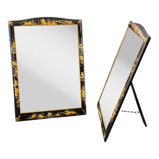 English Vanity Mirrors With Chinoiserie Black Lacquered Frames - Two Available For Sale