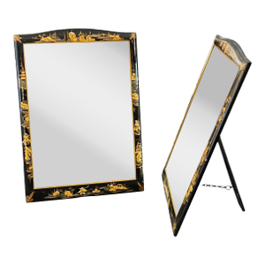 English Vanity Mirrors With Chinoiserie Black Lacquered Frames - Two Available