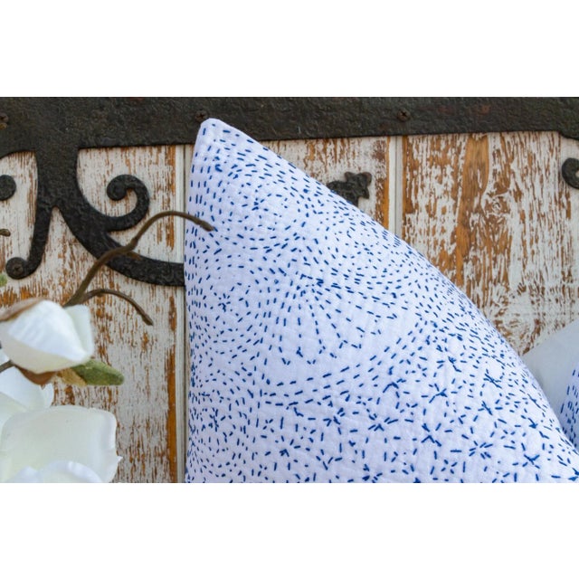 Indigo Filanan Kantha Euro Pillow For Sale - Image 4 of 9