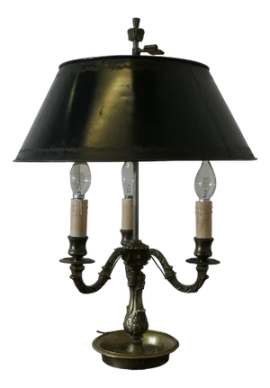 Green Toleware and Brass Triple Bouillotte Desk Lamp, France, 1890s