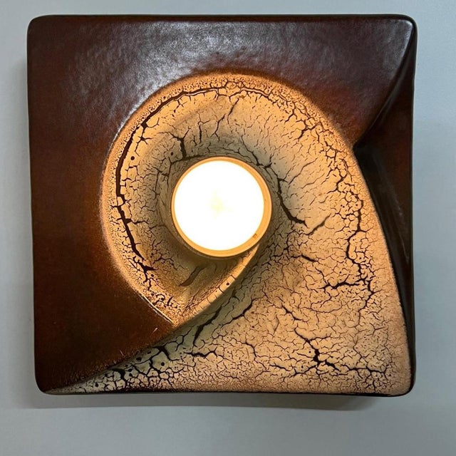 1970s German Brown Square Ceramic Wall Light by Hustadt Keramik, 1970 For Sale - Image 5 of 18
