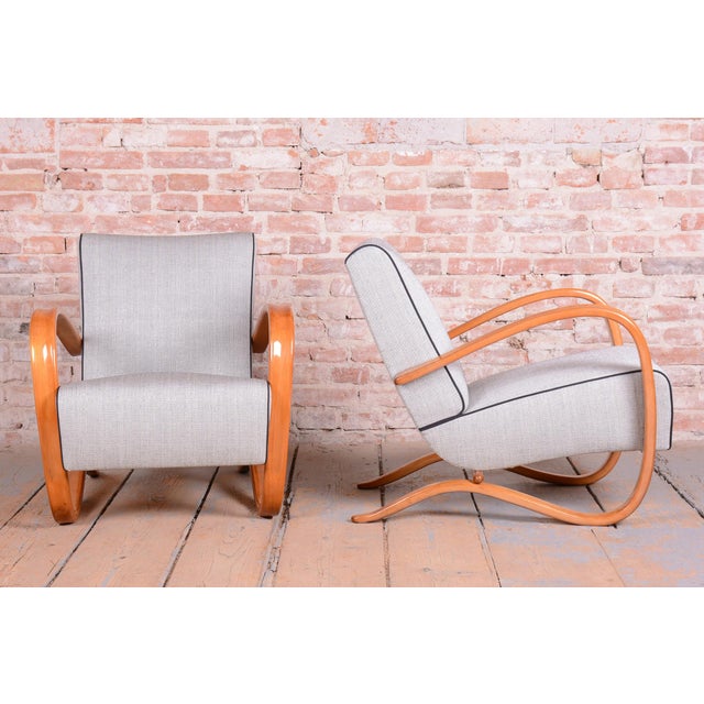 Wood Czech Art Deco H-269 Lounge Chairs by J. Halabala for Up Závody, 1930s, Set of 2 For Sale - Image 7 of 16