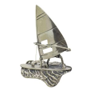 Vintage Italian Handmade Sterling Silver 925 Windsurf & Wave Detailed Solid Figurine