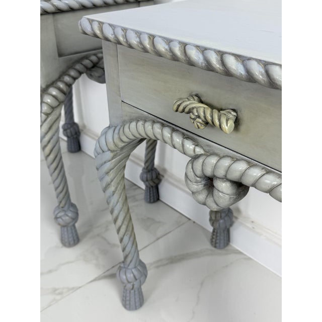 Vintage French Country Style Bedside Tables with Rope Detail, 1970, Set of 2 For Sale - Image 15 of 18