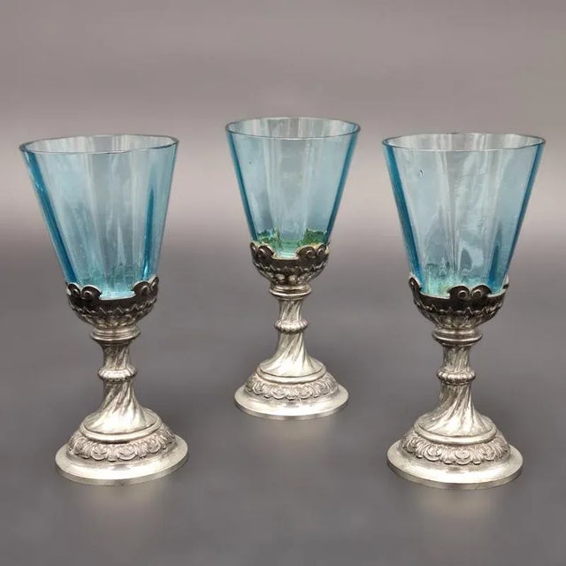 Art Nouveau Glasses with Metal Bases, 1900s, Set of 3 For Sale - Image 5 of 5