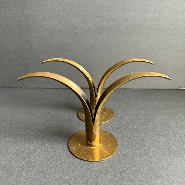 Mid-Century Modern Mid Century Swedish Brass Lily Candle Holder Ibe Konst Ystad Metall Sweden a Pair For Sale - Image 3 of 12