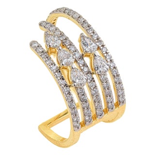 Luxury Multi-Row Diamond Open Cigar Cocktail Ring Size 9 in 14k Yellow Gold For Sale