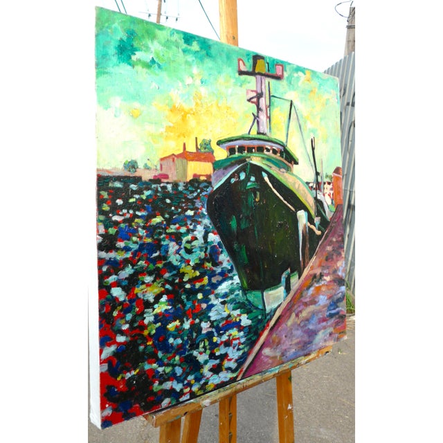 Contemporary Ship in the Harbor For Sale - Image 3 of 7