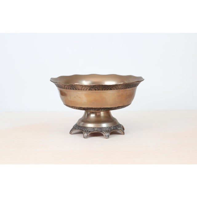 Mid-Century Modern Mid-Century Solid Brass Pedestal Bowl With Scalloped Rim For Sale - Image 3 of 14