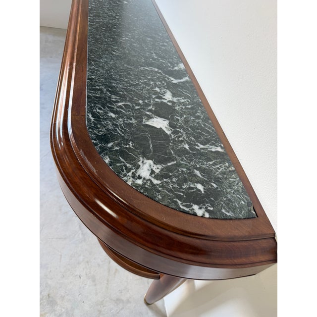 Brown Large- French Art Deco Empire Style Mahogany & Green Marble Top Two-Tier Demilune Console Table For Sale - Image 8 of 17
