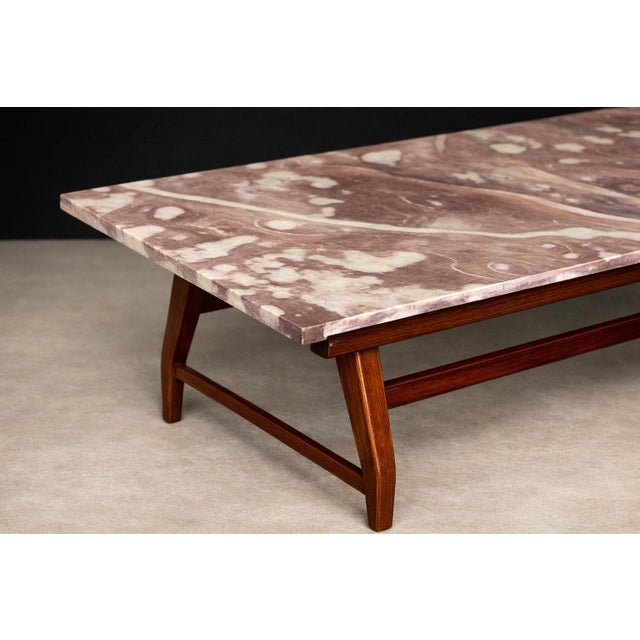 Brazilian Modern Coffee Table in Caviuna wood & Rosé Portuguese Marble Top by Giuseppe Scapinelli, Brazil, 1950s — Lot 884 For Sale - Image 9 of 16
