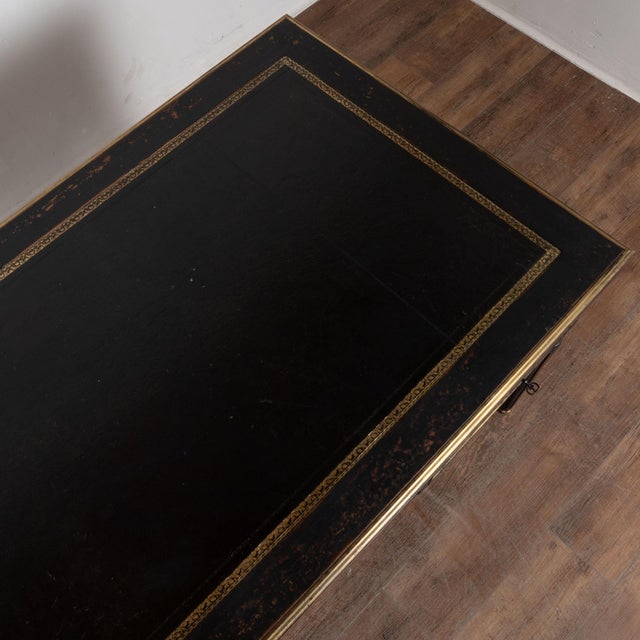 Wood Early 20th Century Swedish Black Painted Five-Drawer Desk With Embossed Leather Top For Sale - Image 7 of 18