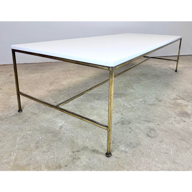 Mid-Century Modern Mid Century Modern Brass Vitrolite Glass Coffee Table Attrib. To Paul McCobb / Irwin For Sale - Image 3 of 12